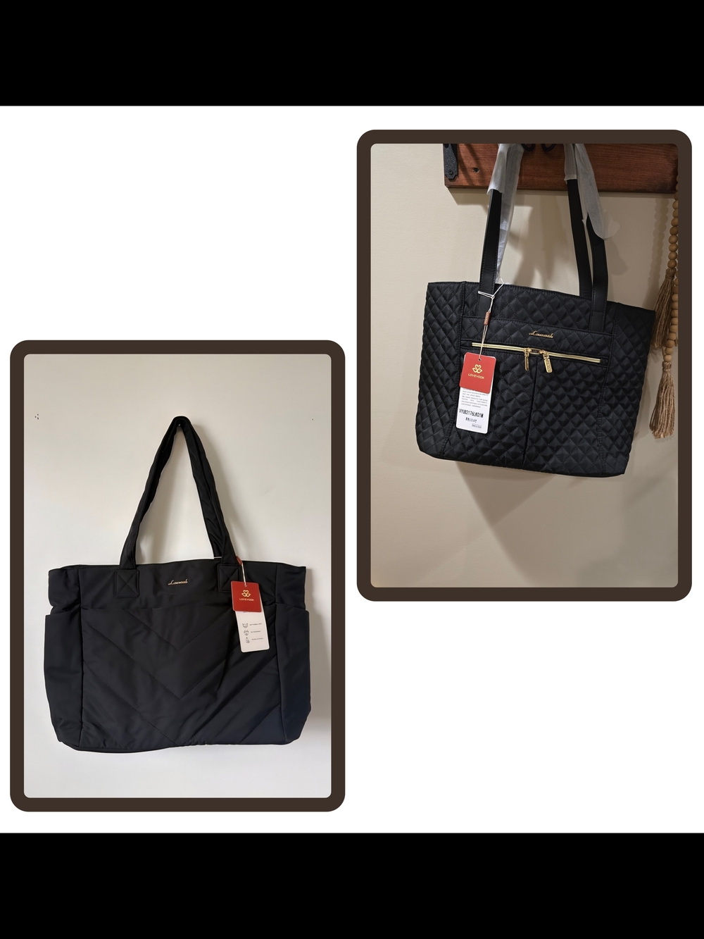 Lovevook Bundle Quilted Tote Bag - Black Tote Bag